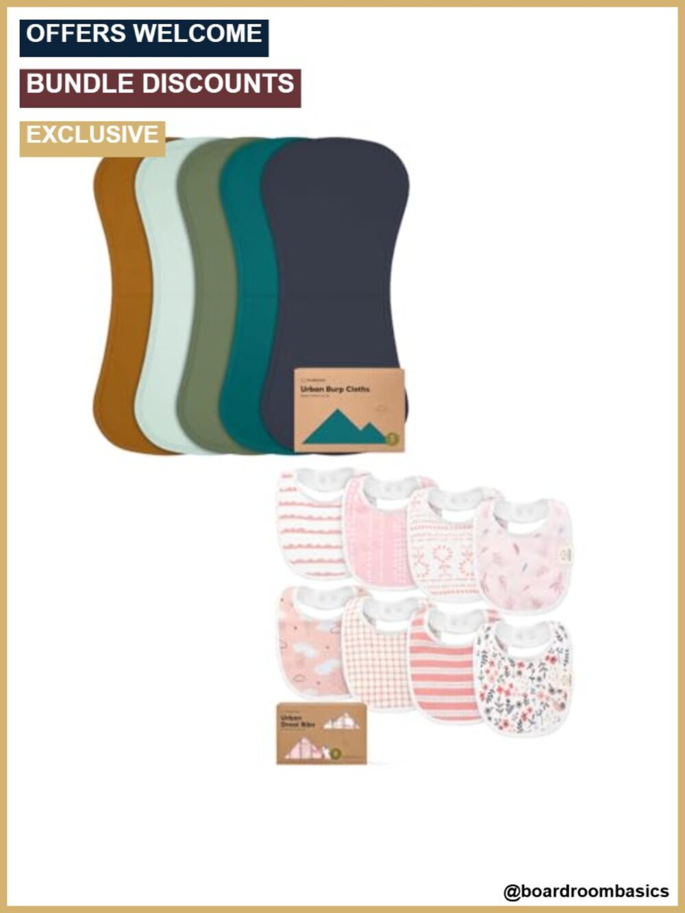 5-Pack Baby Burp Cloths & 8-Pack Bibs Set, 100% Cotton, Absorbent